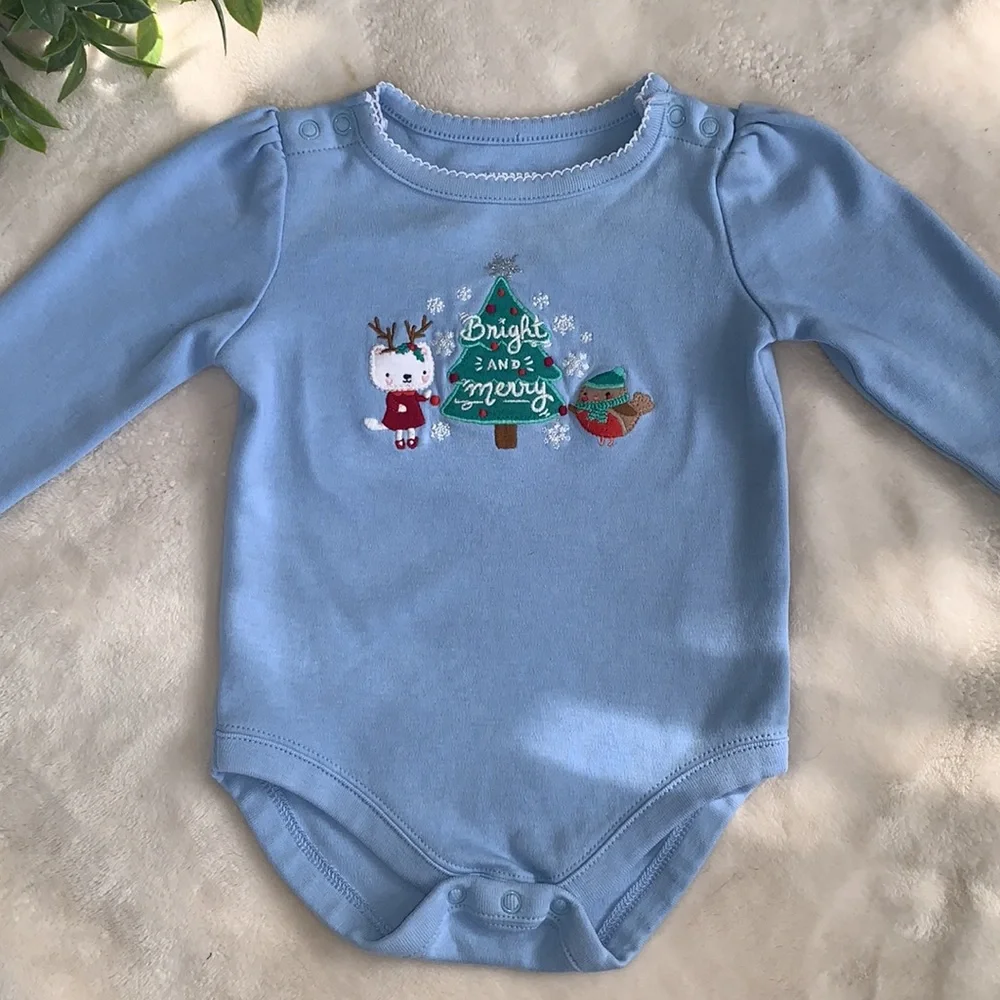 Gymboree 3-6M Bright & Merry Holiday Onesis Blue